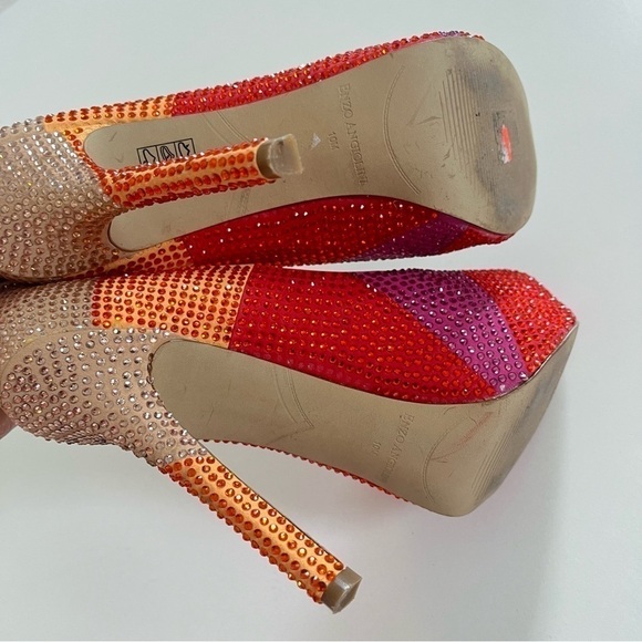 Platform Heels Enzo Angiolini 10 Barbie Peep Toe Stiletto Red Pink Orange - Picture 5 of 12